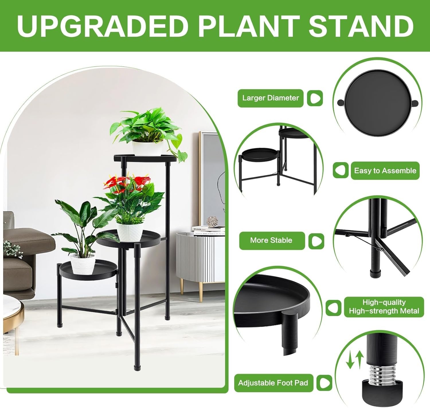 3 Tier Metal Plant Stand Indoor Outdoor Corner Flower Pot Display Rack Black