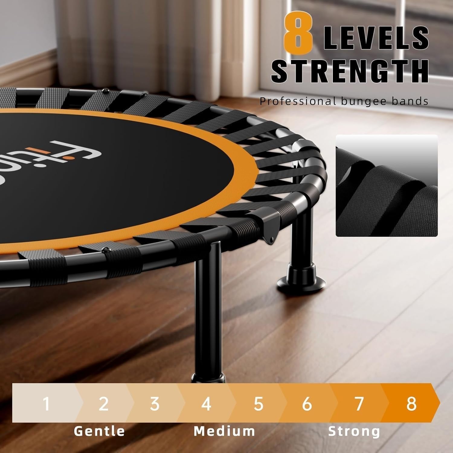 40” Folding Mini Trampoline Indoor Rebounder w Handle 150KG Quiet