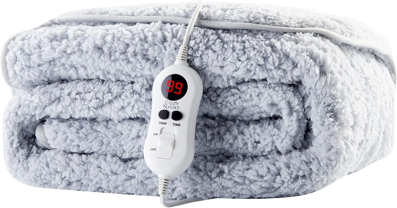 Heated Electric Throw Blanket Sherpa Fleece 9 Heat Grey 160x120cm