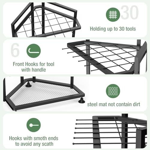Corner Garden Tool Organizer Metal Rack for Shovels Rakes Brooms Storage