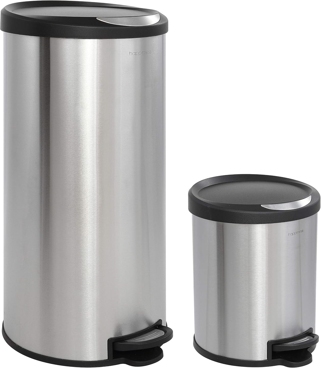 30L Step-Open Trash Can + Free Mini Bin | Stainless Steel Black