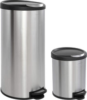 30L Step-Open Trash Can + Free Mini Bin | Stainless Steel Black