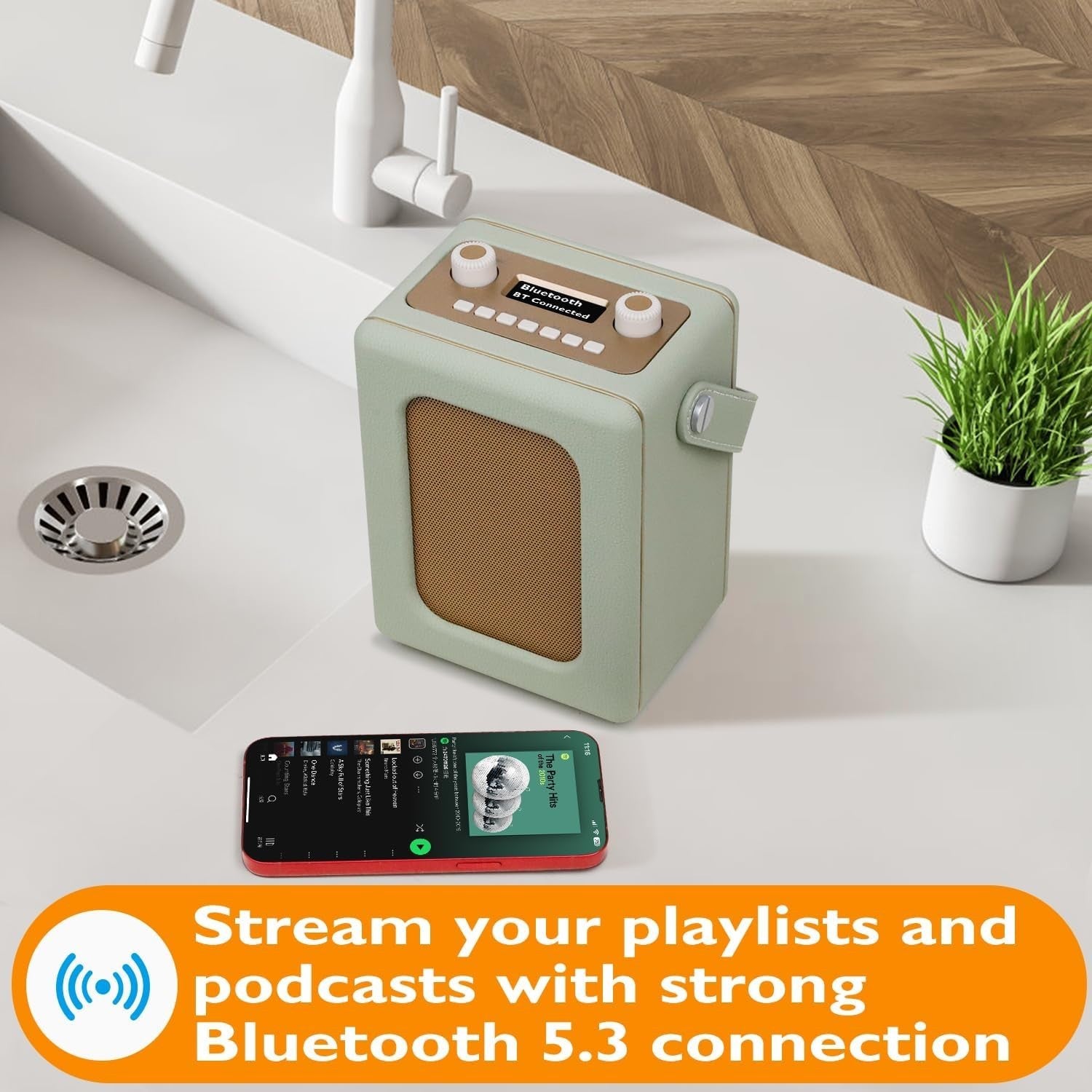 Portable DAB+ Digital Radio Bluetooth CR9 Green 20hr Play Dual Alarm