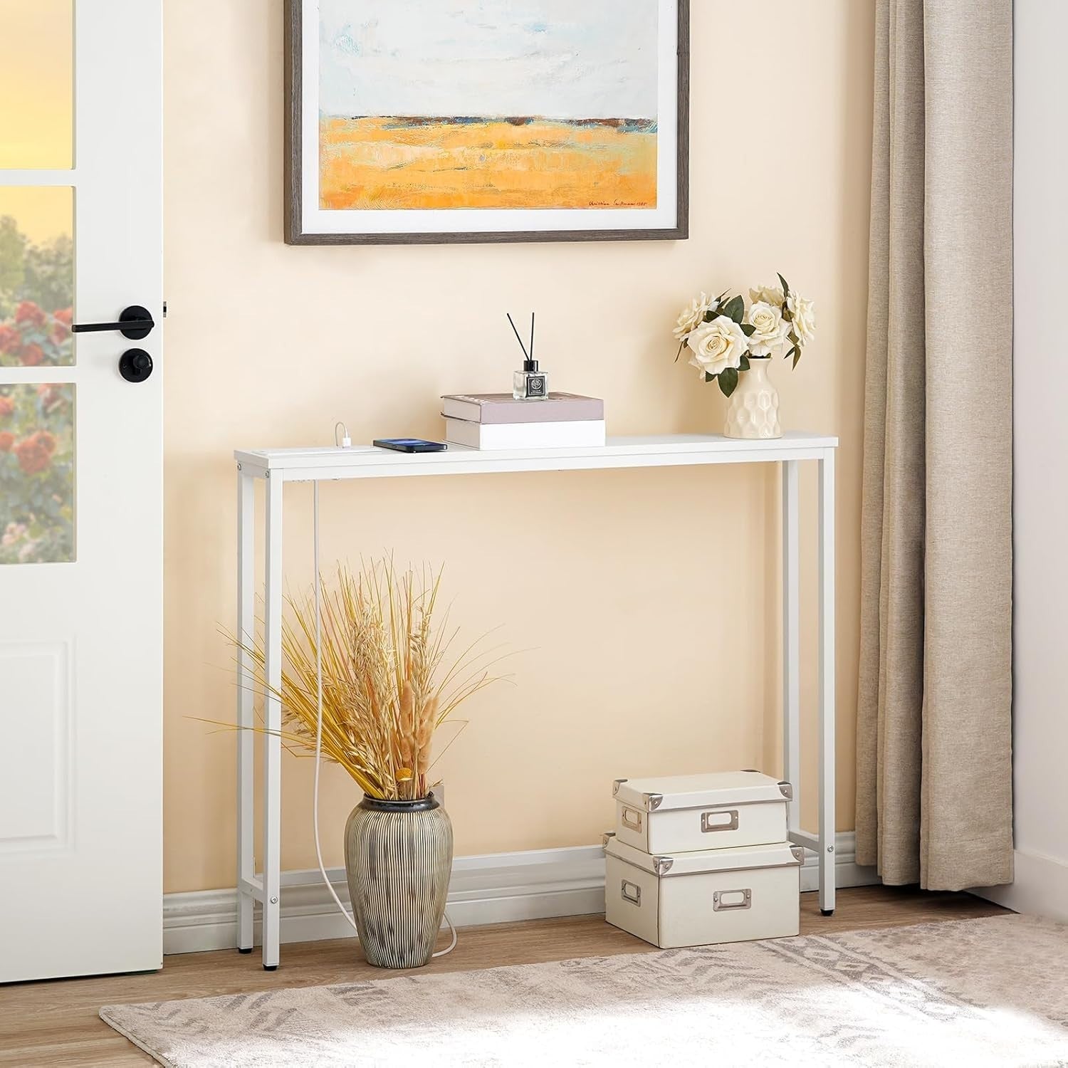 Slim Console Table with USB Ports & Power Outlets for Hallways