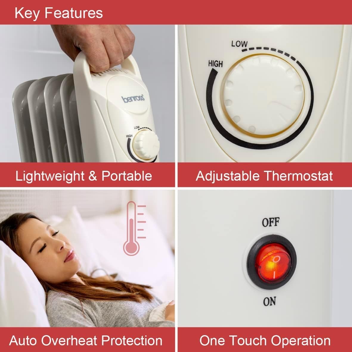 Mini 5-Fin Oil Filled Radiator 500W Low Energy Portable Heater White
