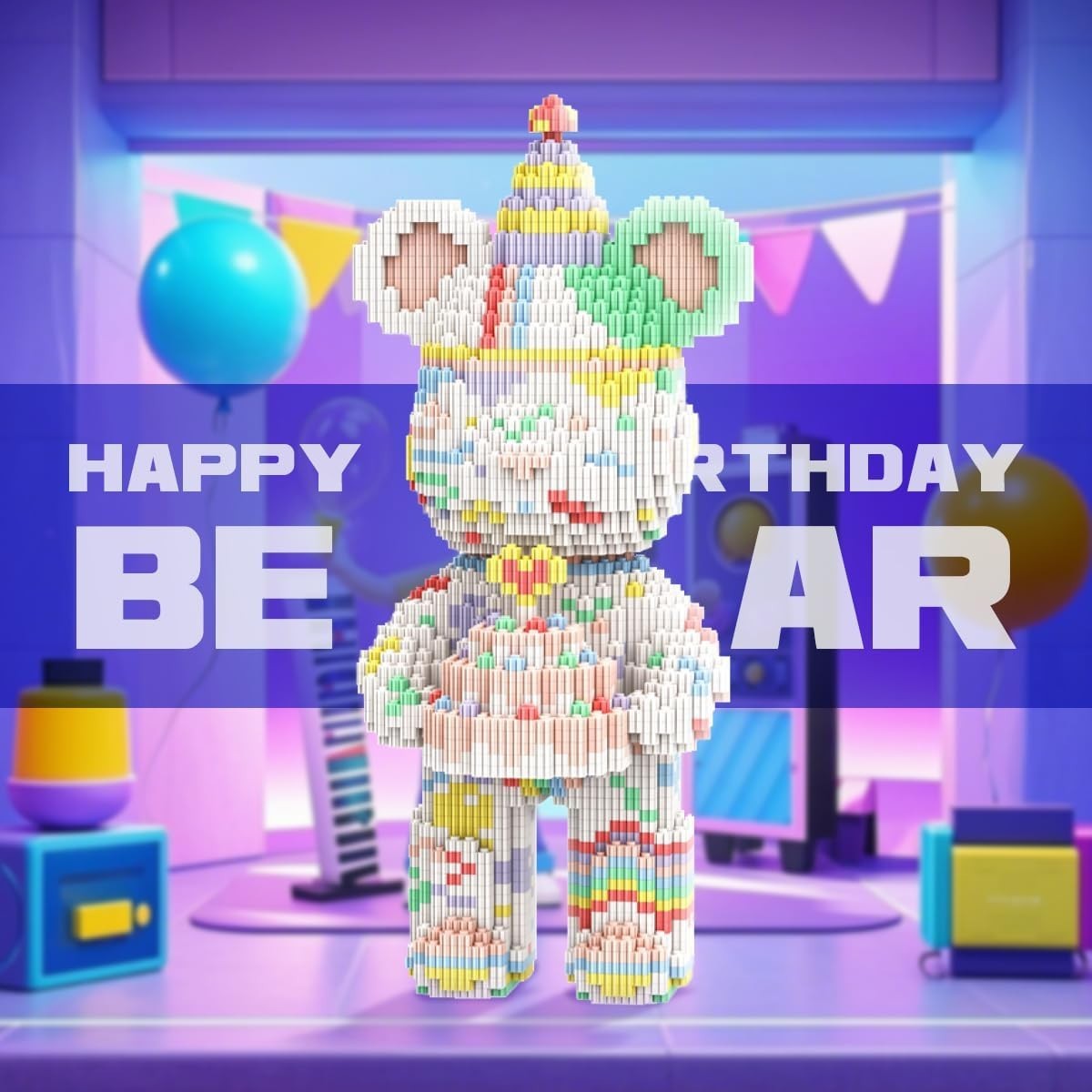 Birthday Cake Bear Building Blocks Set 3680pcs DIY Gift for Kids Adults