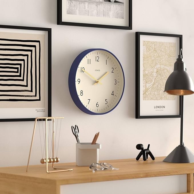 Modern 30cm Wall Clock Dark Navy Blue Silent Non-Ticking Easy Read Home Office