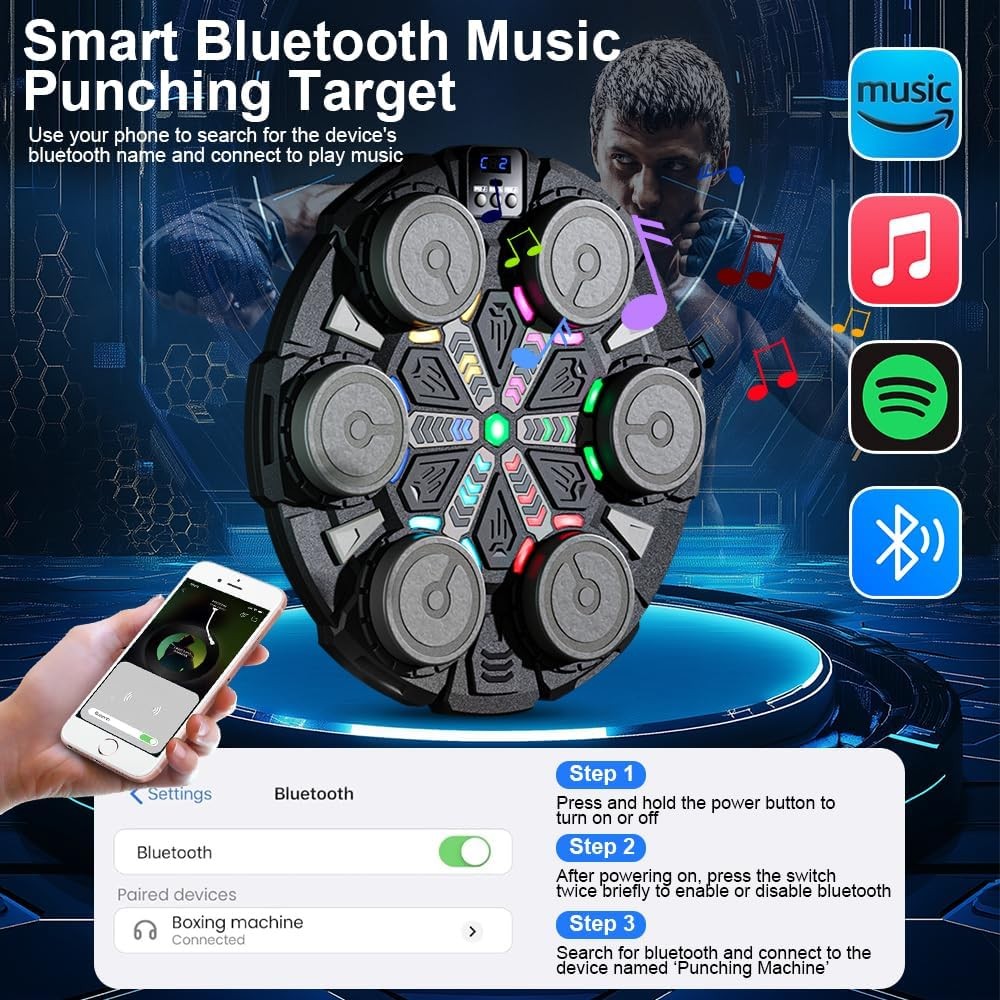 Music Boxing Machine LED Punch Trainer Wall Mounted Bluetooth Gloves
