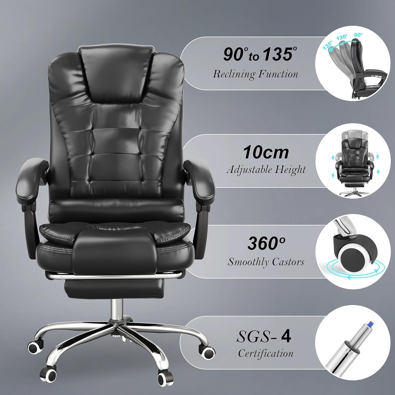 Executive High Back Office Chair PU Leather Recliner w/ Footrest Rocking Swivel