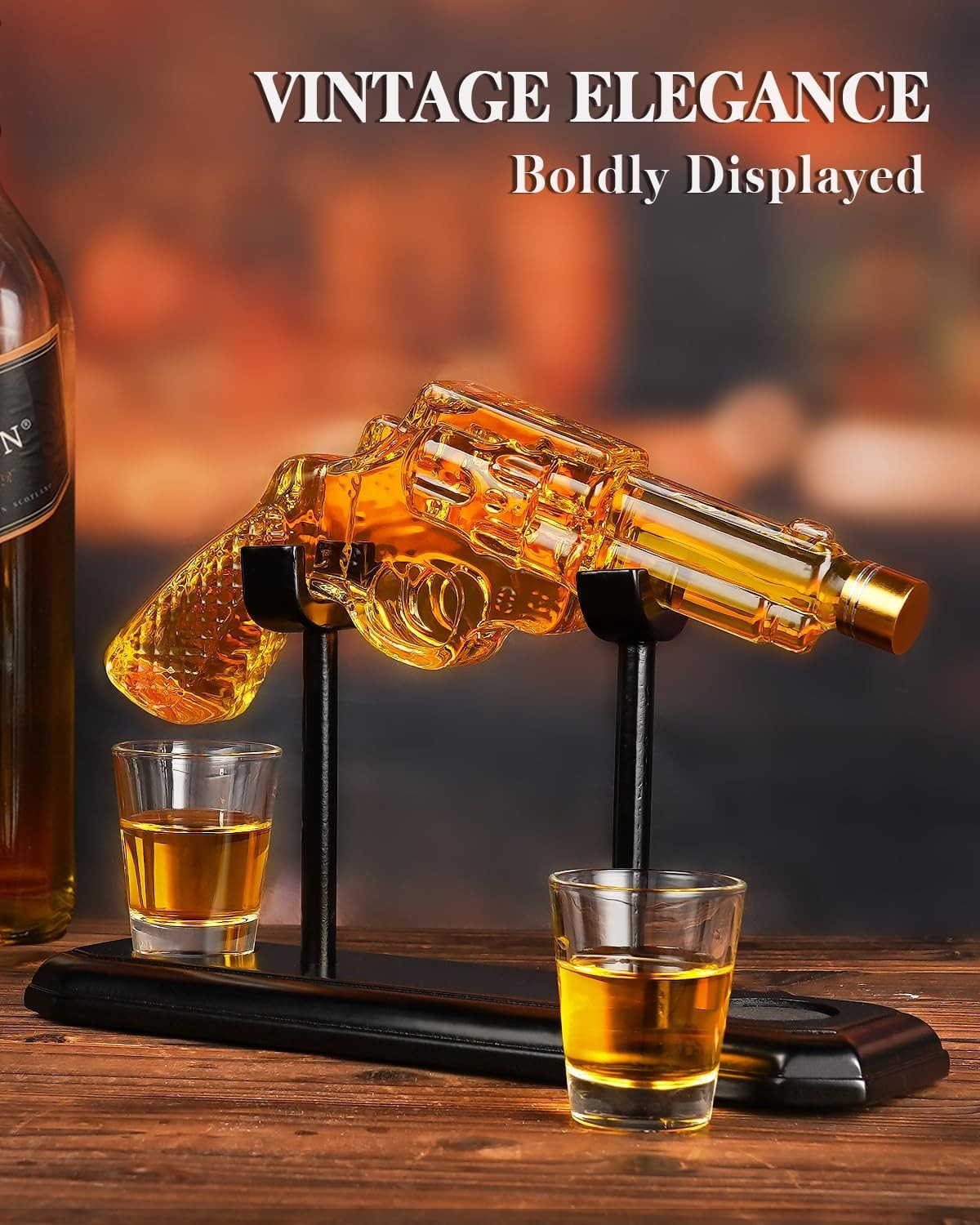 Revolver Whiskey Decanter Set with Shot Glasses 275ml Novelty Gift for Men Bar