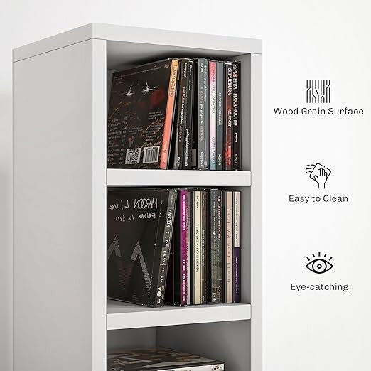 Tall CD DVD Storage Tower Unit 12 Cube Bookcase 175cm Slim Display Shelf White