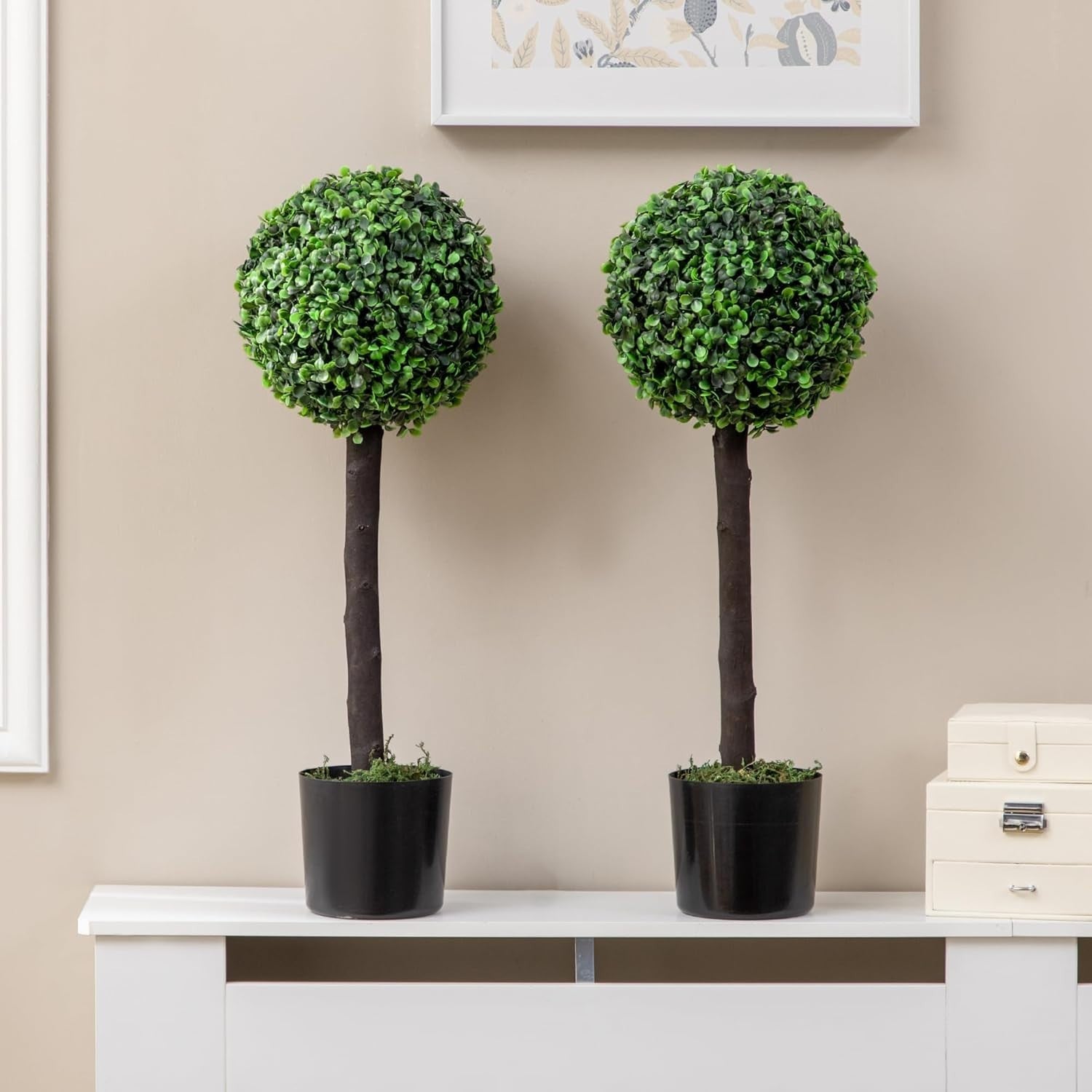 Set of 2 60cm Boxwood Topiary Ball Trees in Pots Realistic Artificial Plants
