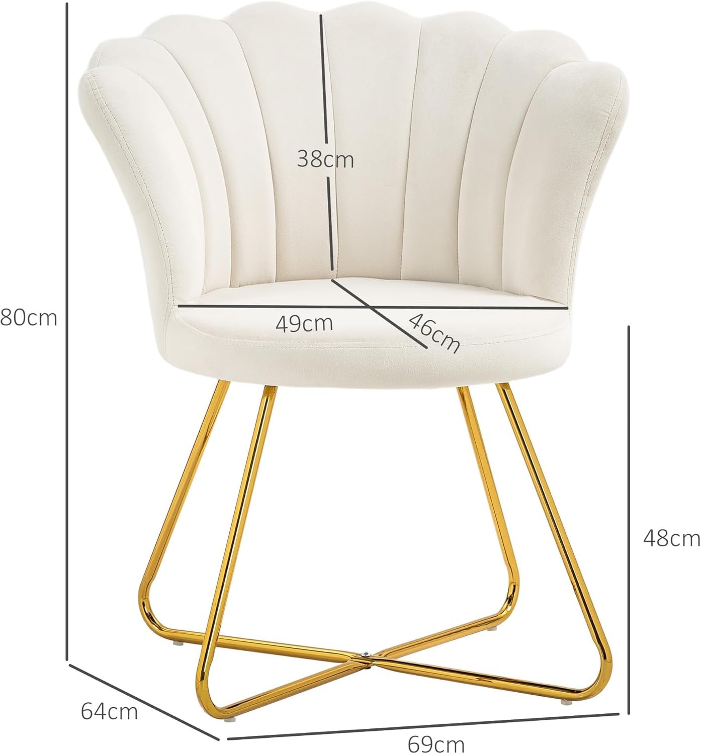 Cream Velvet Tufted Armchair Lotus Backrest Tub Chair Gold Legs