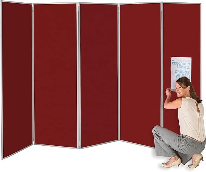 5 Panel Burgundy Room Divider 180×300cm – Folding Privacy Partition Screen
