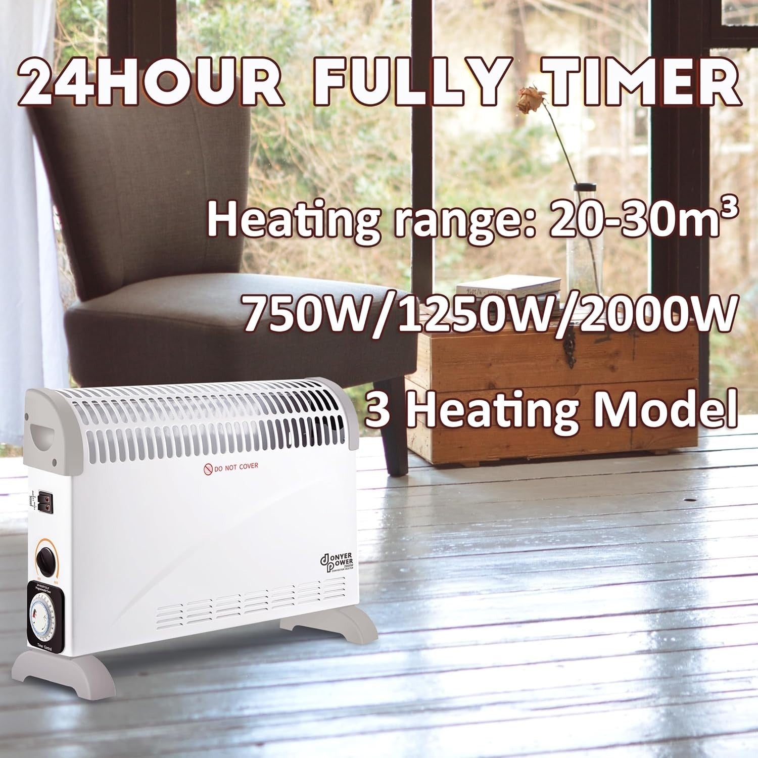 2000W Oil-Free Convector Heater | Adjustable Thermostat, 24H Timer, Indoor
