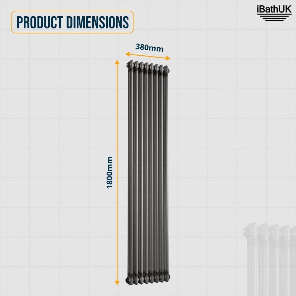 Traditional Vertical Column Radiator Double Panel Raw Metal 1800x380mm
