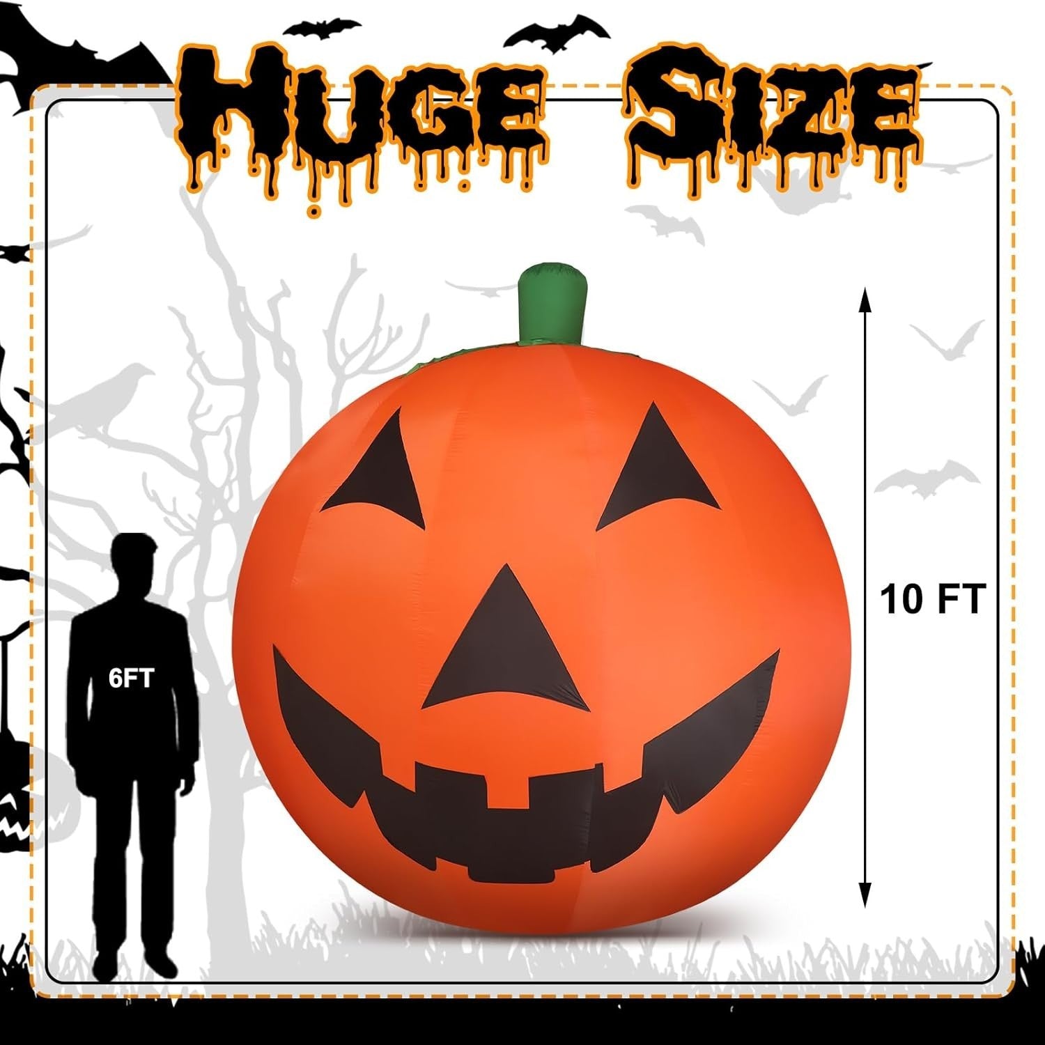 Soaoo 10ft Halloween Inflatable Pumpkin – Lighted Yard Decoration