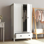 White 2 Door Wardrobe with Drawer Bedroom Storage Engineered Wood