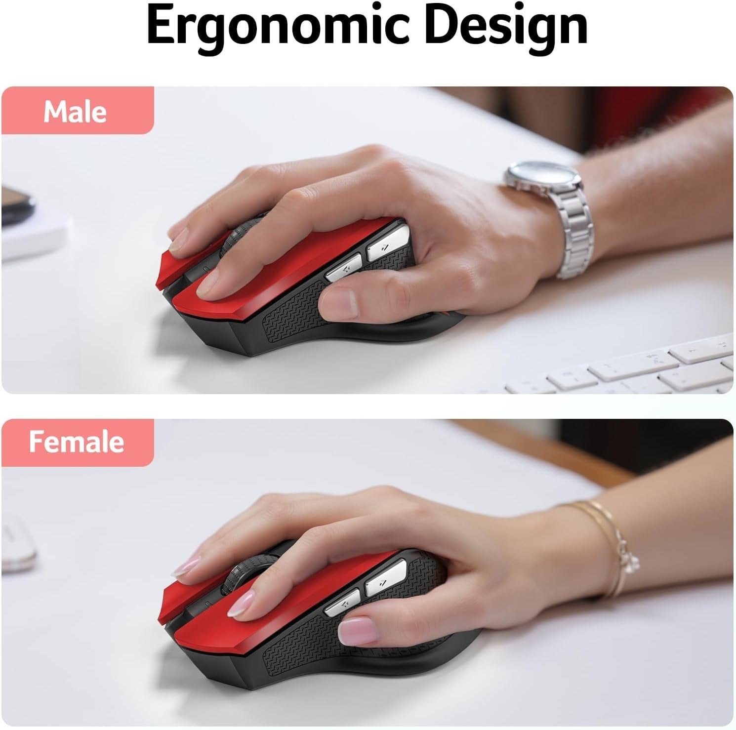 Silent Wireless Ergonomic Mouse 2.4GHz Adjustable DPI 6 Button Office Use