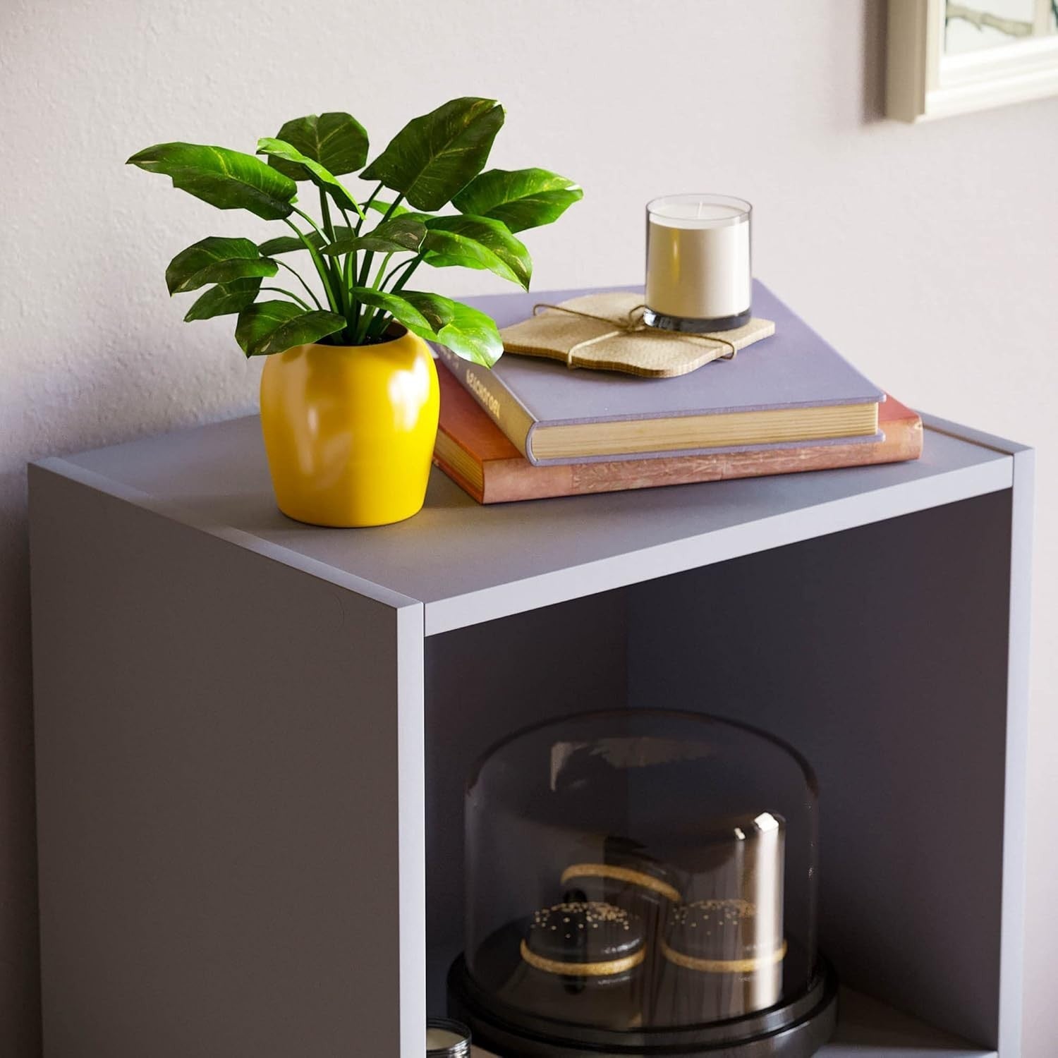 3 Tier Grey Wooden Cube Bookcase Small Storage Shelf for Living Room Office