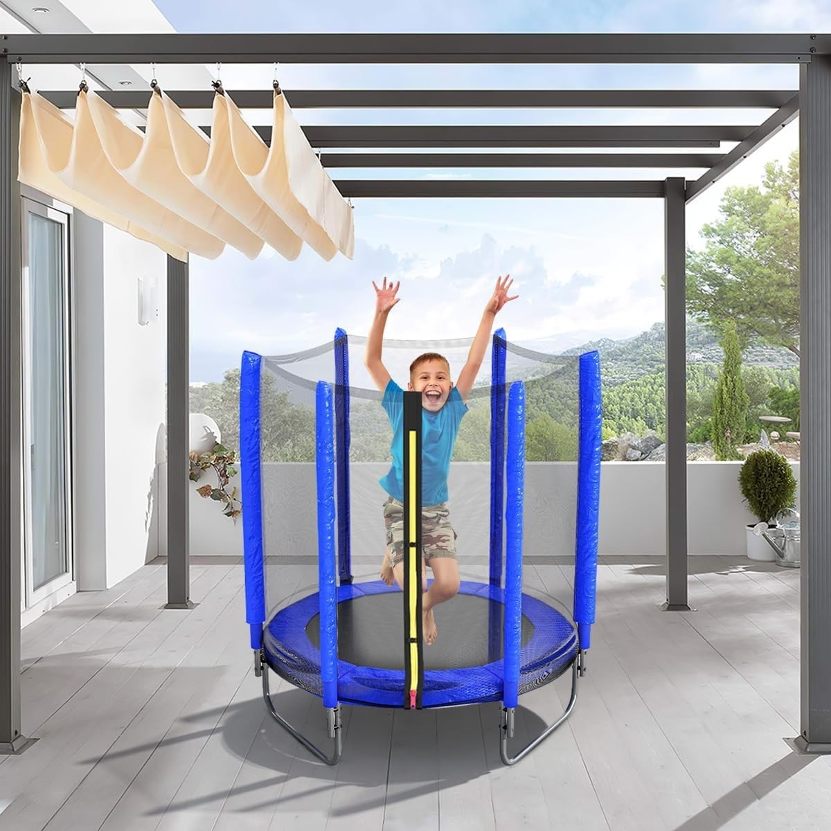 5FT Kids Trampoline with Safety Enclosure Dual Zip Indoor Outdoor Blue