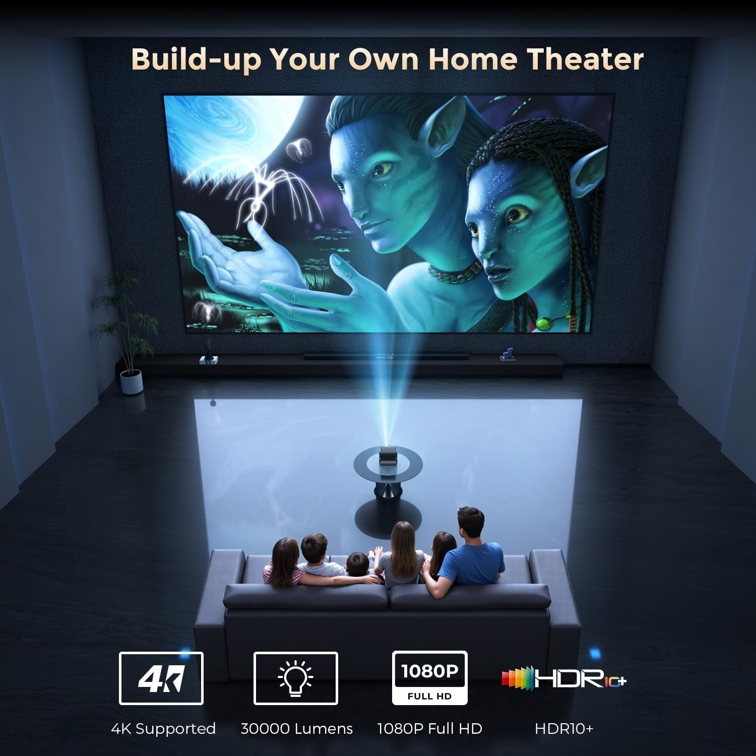 Smart 1080P Projector 4K WiFi 6 Bluetooth Dolby Auto Focus Netflix