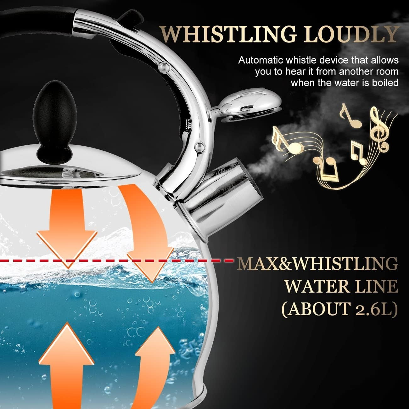 3L Stainless Steel Whistling Tea Kettle Stove Top Teapot Silver