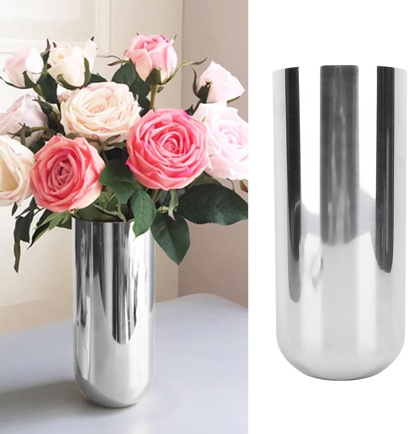 Stainless Steel Flower Vase Silver Modern Table Centerpiece Home Decor