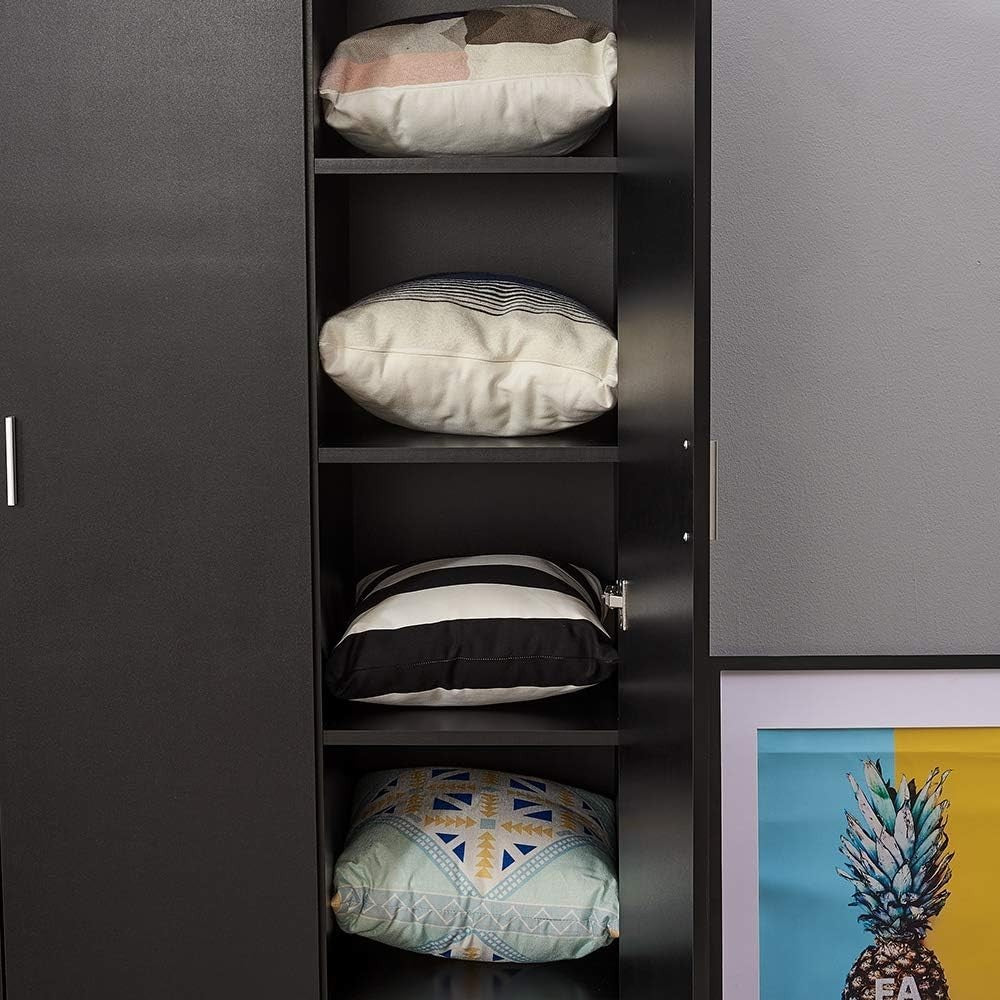 Modern 3-Door Black Wardrobe with Hanging Rail & 6 Shelves Storage Closet