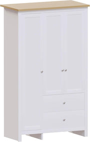 3 Door Wardrobe with Drawers & Clothes Rail - White Storage Cabinet 180cm