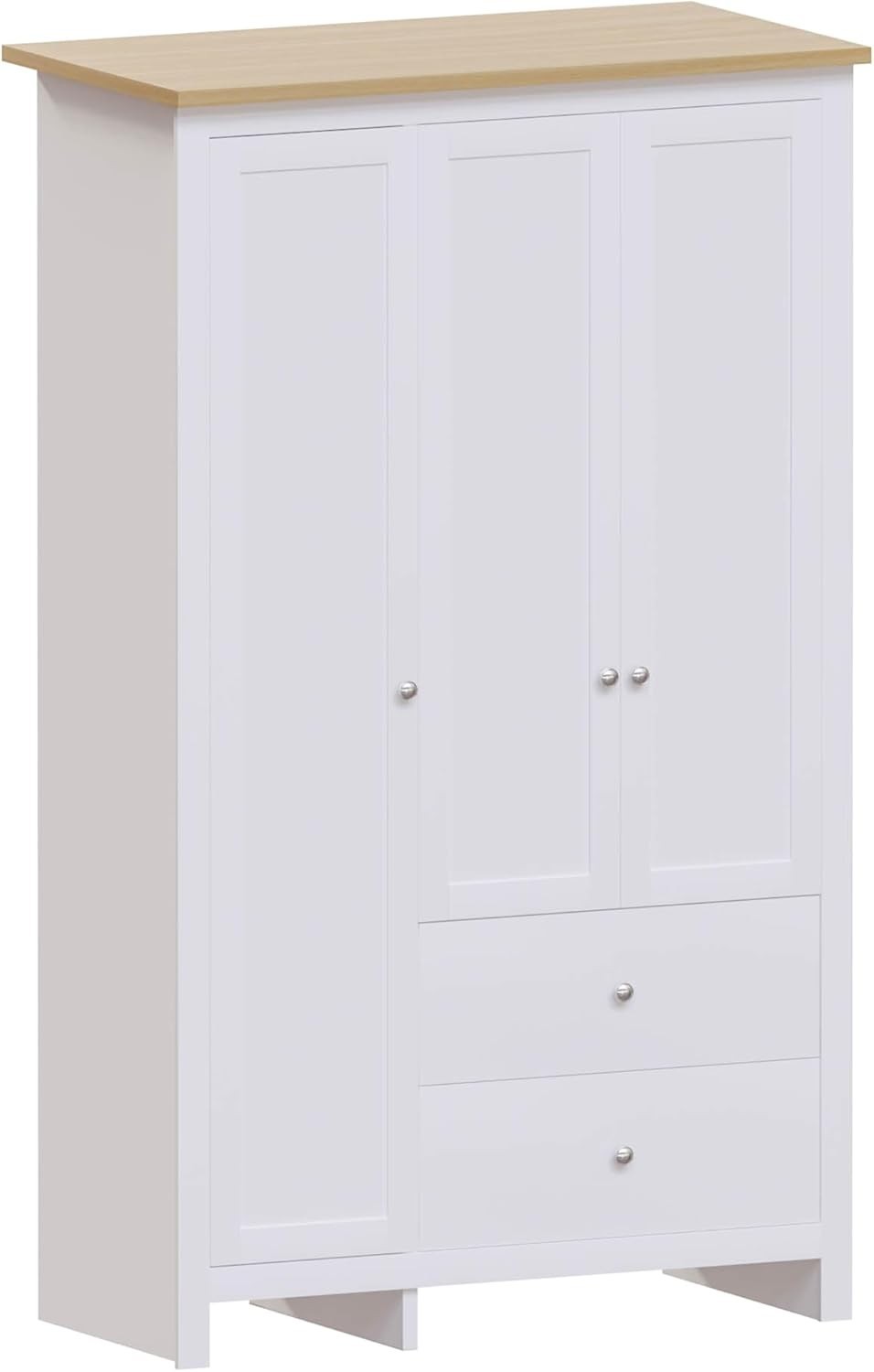 3 Door Wardrobe with Drawers & Clothes Rail - White Storage Cabinet 180cm
