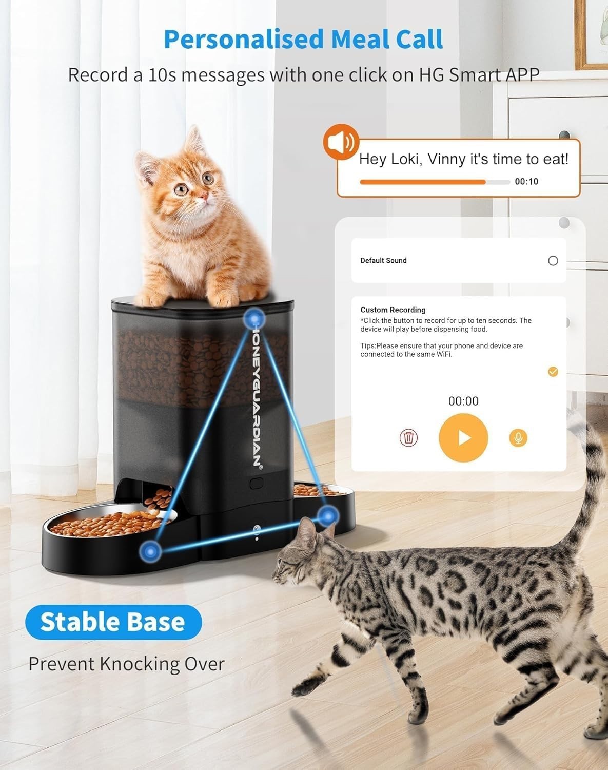 5L WiFi Automatic Cat Feeder Dual Bowl Smart App Control Food Dispenser