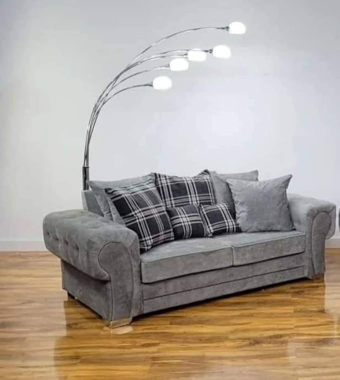 Grey 3 Seater Chesterfield Sofa Tufted UK Upholstered Living Room Couch