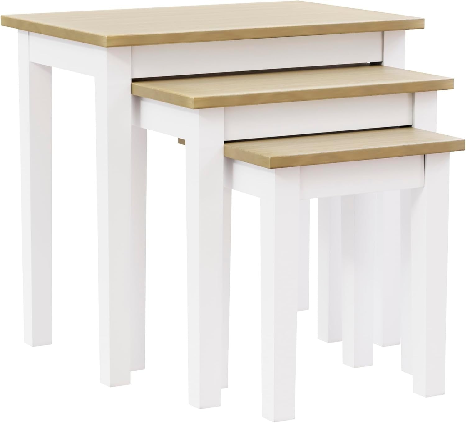 Space Saving Nesting End Tables Set of 3 Oak White Engineered Wood Coffee Sofa