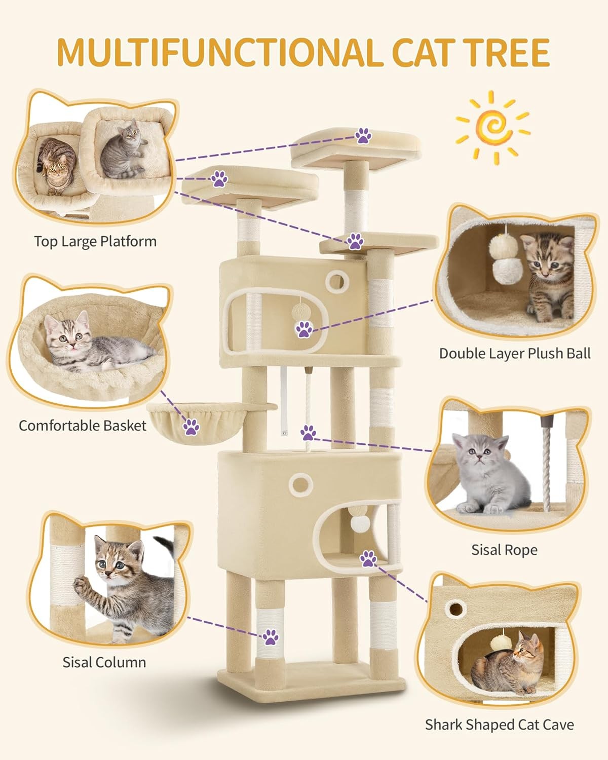 Cat Tree 180cm Tall Tower With Condo Scratching Posts Platforms Caves & Basket