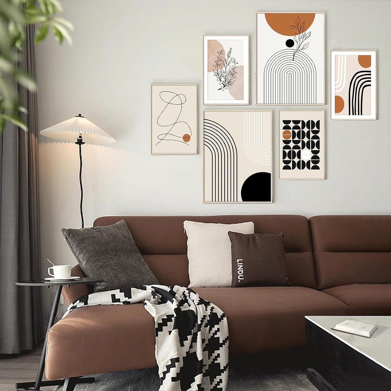 Boho Abstract Wall Art Set of 6 Framed Canvas Prints Living Room Bedroom