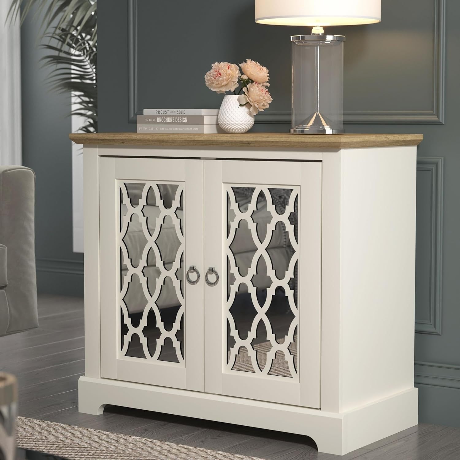 Ivory Oak 2 Door Sideboard Cabinet Lockable Storage Console Organizer