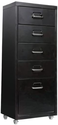 Black Metal Mobile Filing Cabinet 5 Drawer Vertical Office Storage