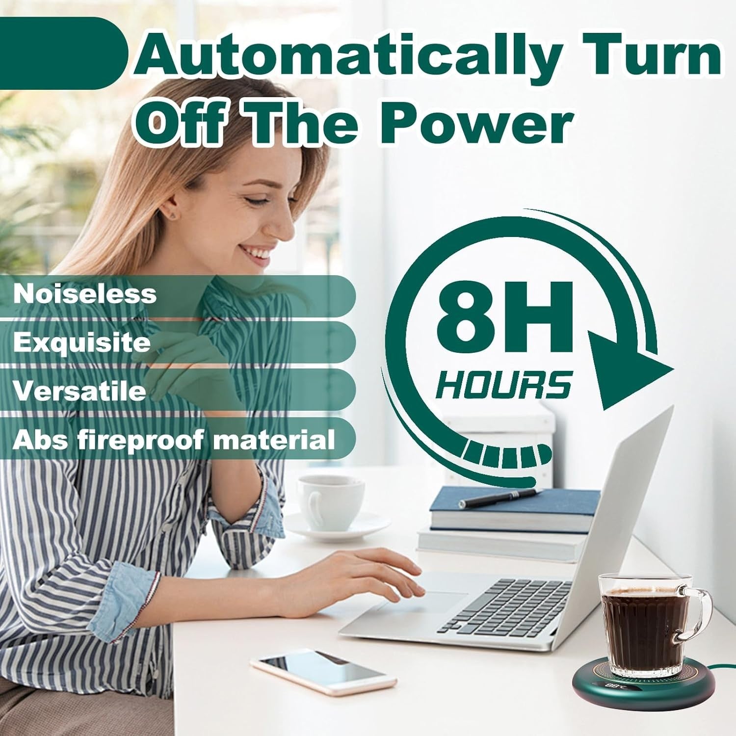USB Coffee Mug Warmer 3 Temp Settings LED 8H Auto Shut Off