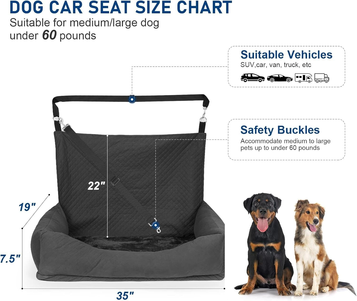 Large Dog Car Seat Bed Booster Travel Carrier Washable Safety Leash