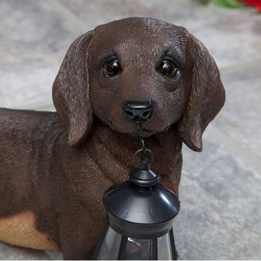Dachshund Solar Lantern Statue Dog Garden Light Resin LED