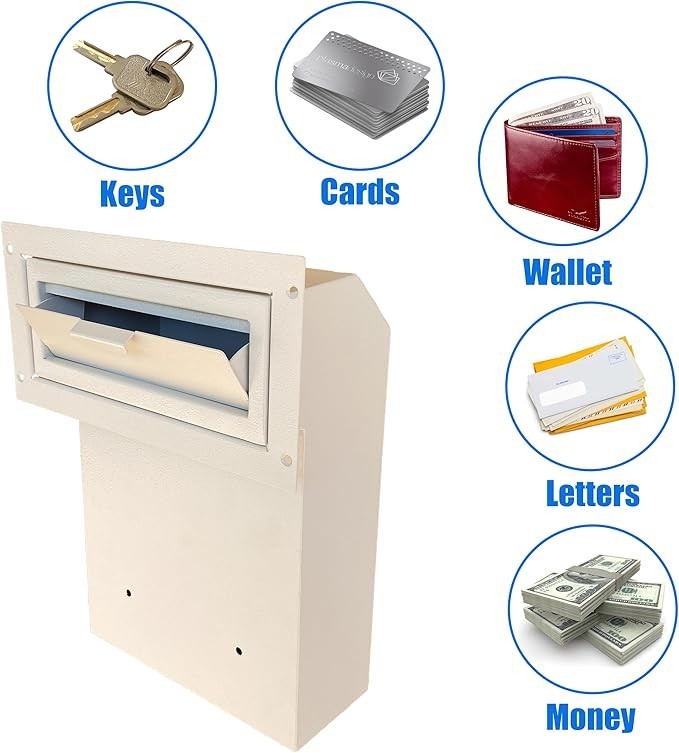 Secure Locking Steel Mail Slot Box Anti-Theft Drop Safe Rear Access