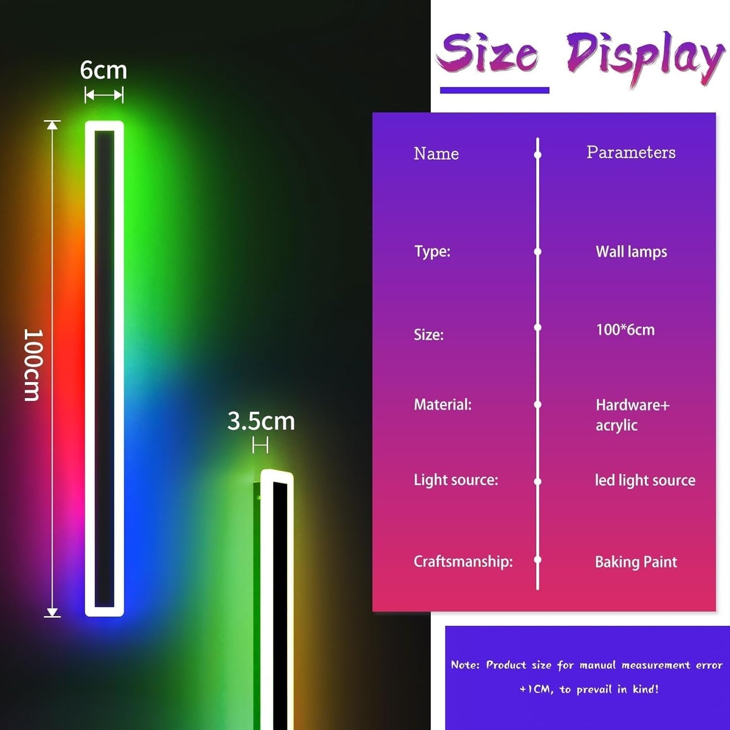 100cm RGB Outdoor Wall Light Dimmable Color Changing Remote IP65 Waterproof
