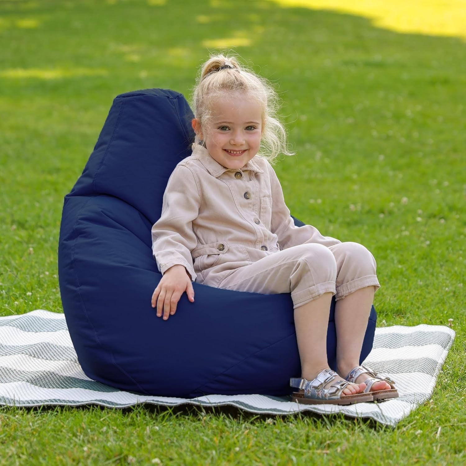 Kids Outdoor Bean Bag Chair Waterproof Gaming Seat – Navy Blue Indoor Use
