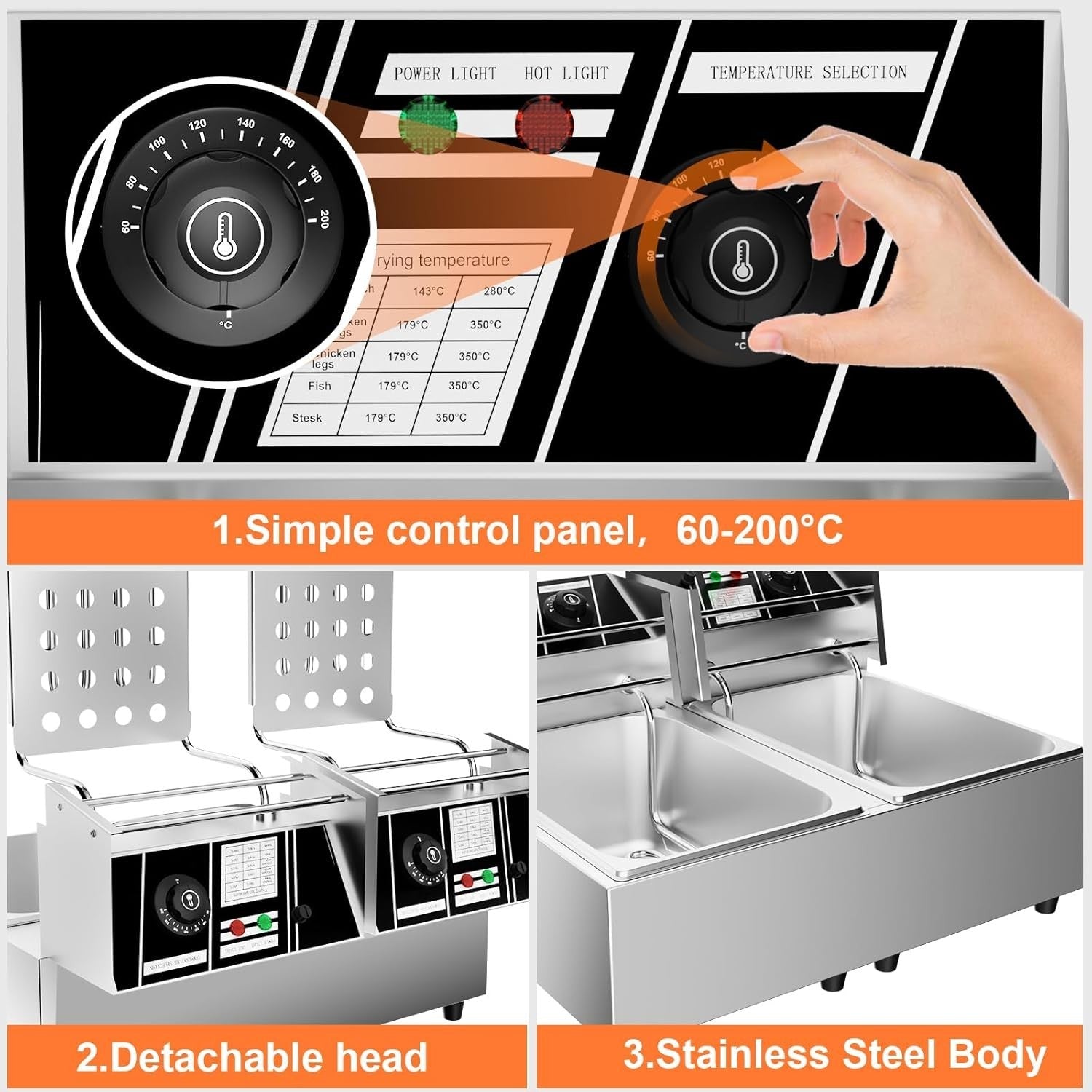 12L Double Deep Fat Fryer 5000W Commercial Stainless Steel Countertop