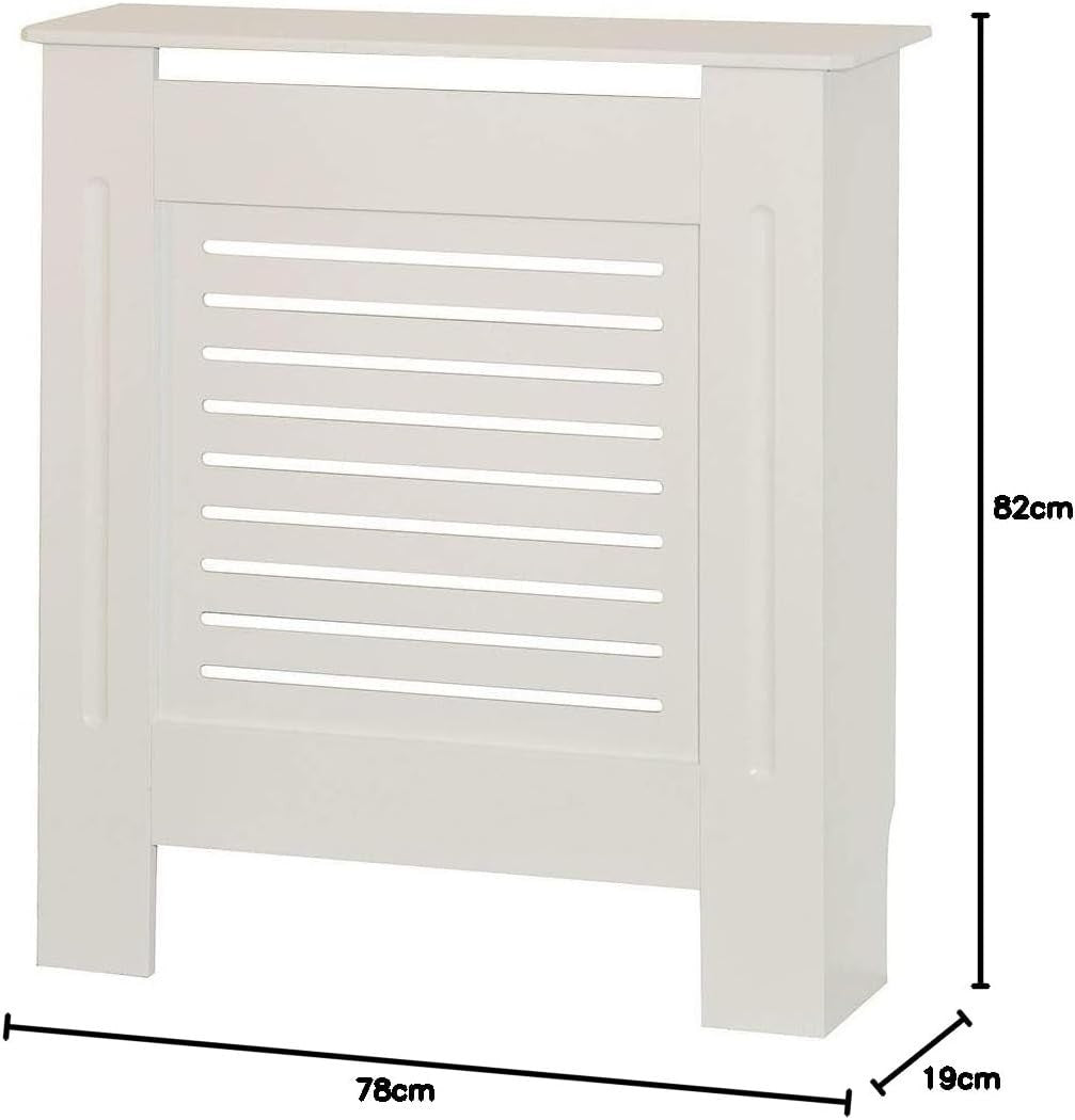 White MDF Radiator Cover | Modern Horizontal Slat Cabinet – Small, Stylish