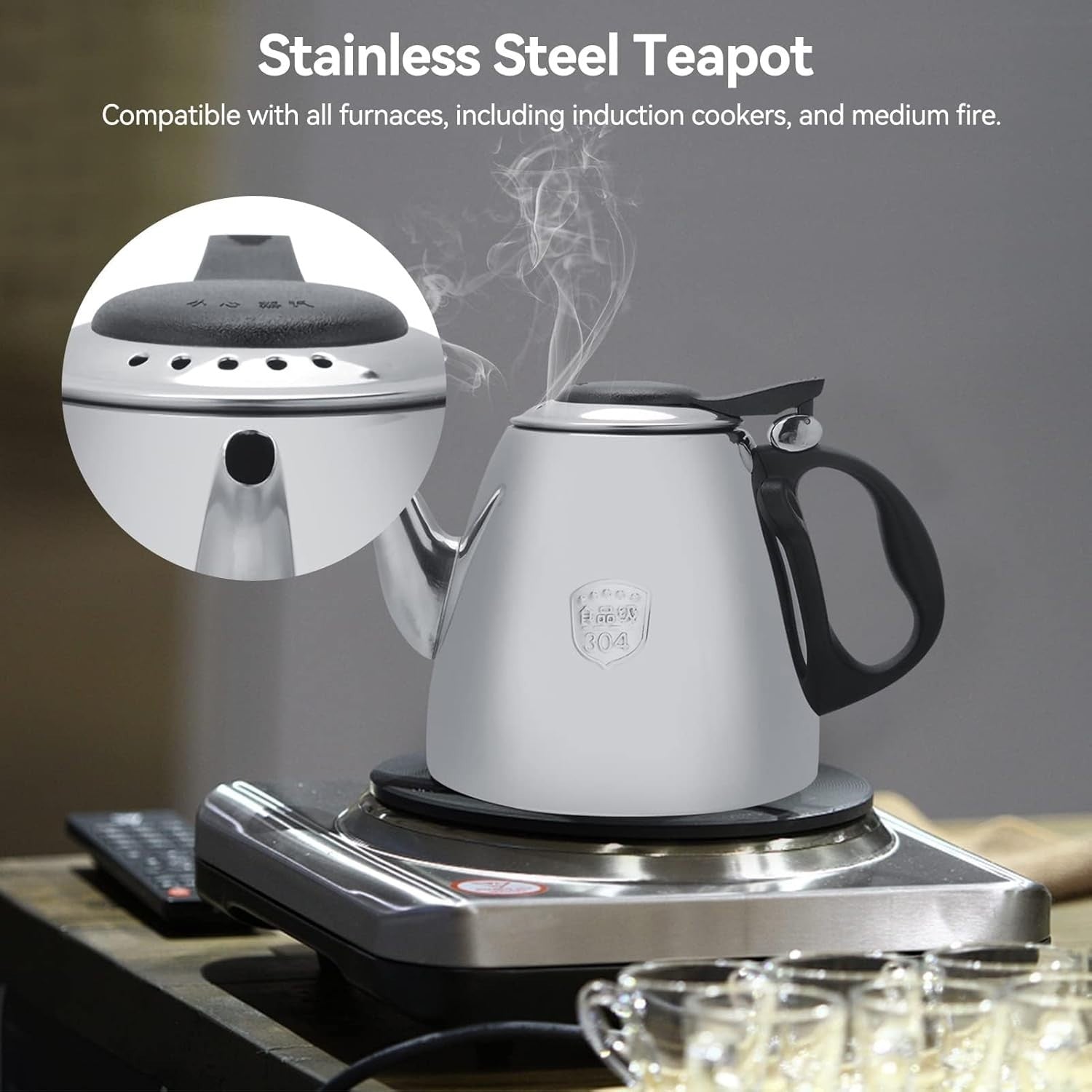 1.2L Stainless Steel Teapot with Infuser Stovetop Tea Coffee Kettle