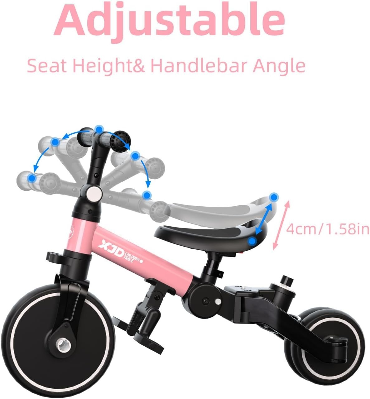 6 in 1 Foldable Toddler Tricycle Push Bike Adjustable Handle Pink 1-4Y