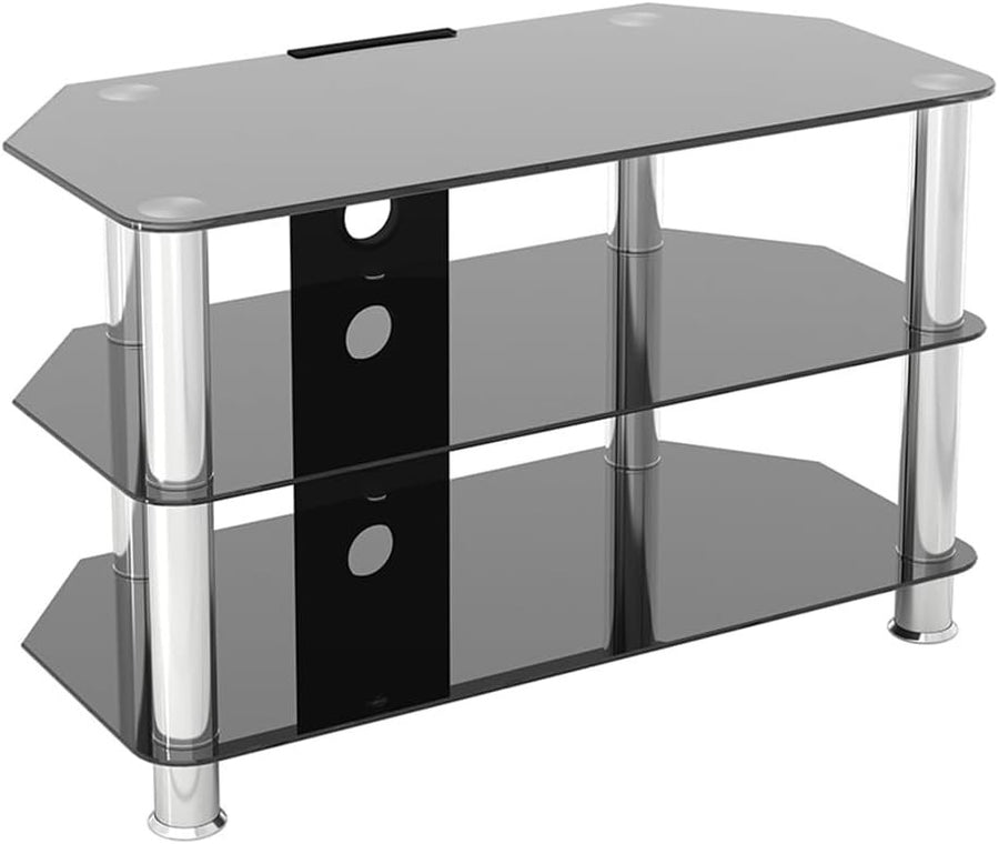 Black Glass TV Stand with Cable Management, Floor Mount, Fits 43" TVs up to 40kg