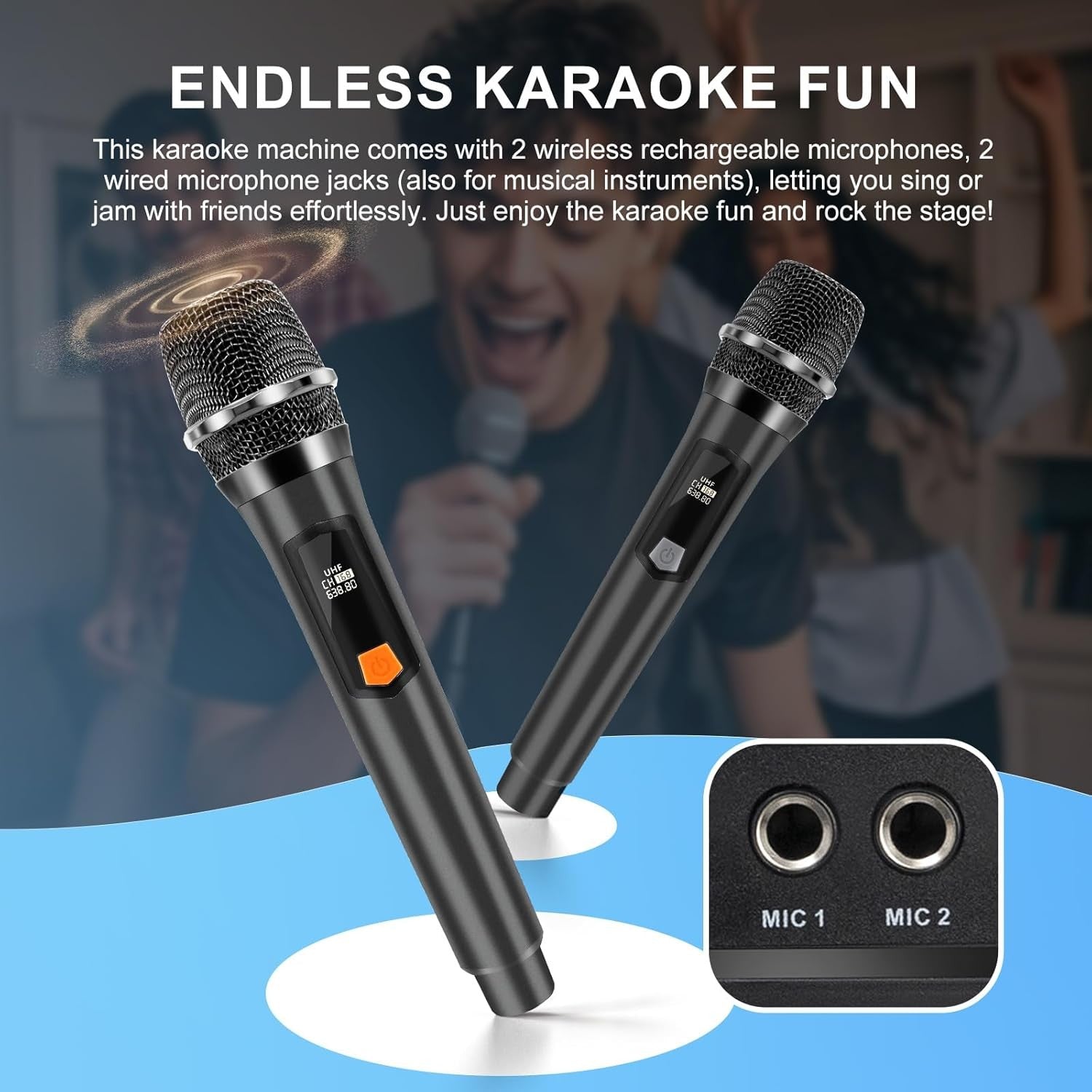 Bluetooth Karaoke Speaker 40W Dual Woofers 2 Mics